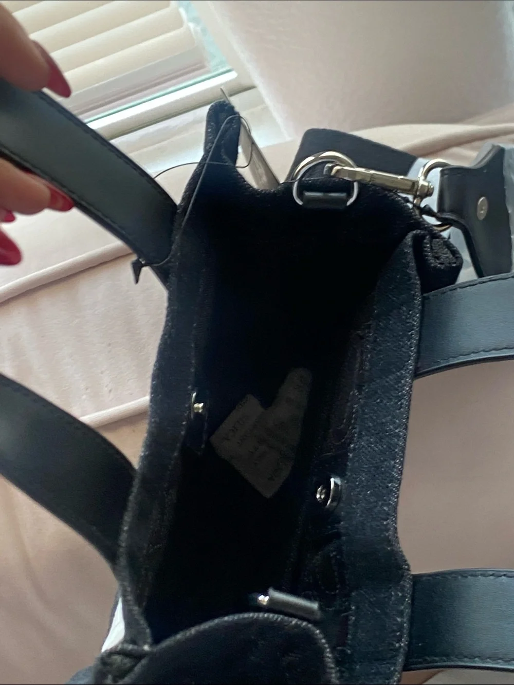 True Religion Black Mini Messenger Tote with Red Logo Patch